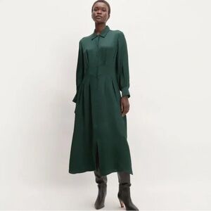 Everlane Dark Green Hammered Satin Midi Shirt Dress - XL